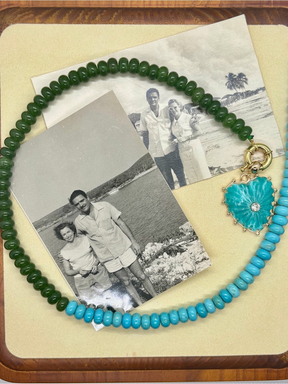 Turquoise Heart Pendant Necklace with Green and Turquoise Beads - Unbranded